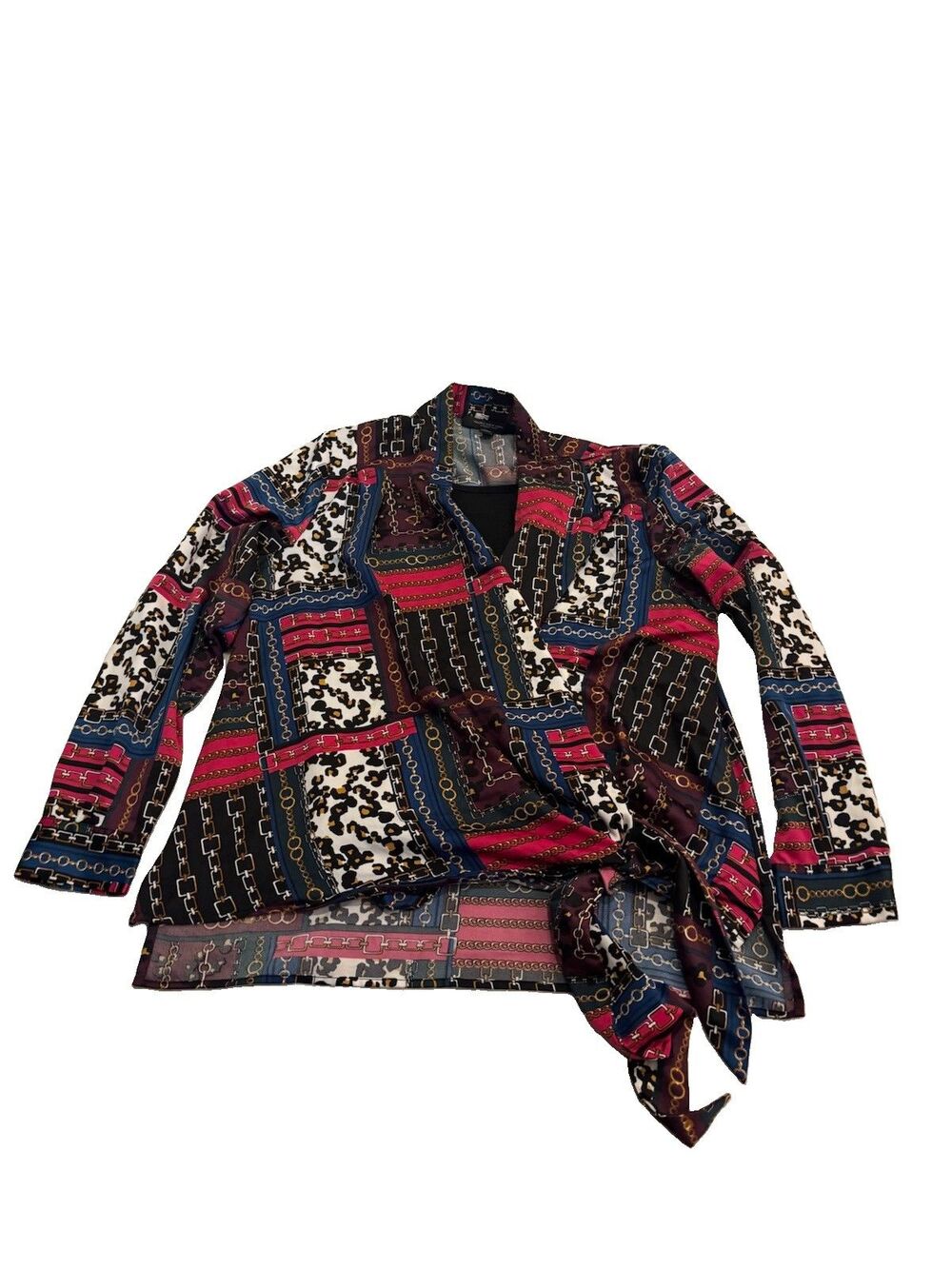 Mark New York Multicolored Long Sleeve Wrap Blouse,  L